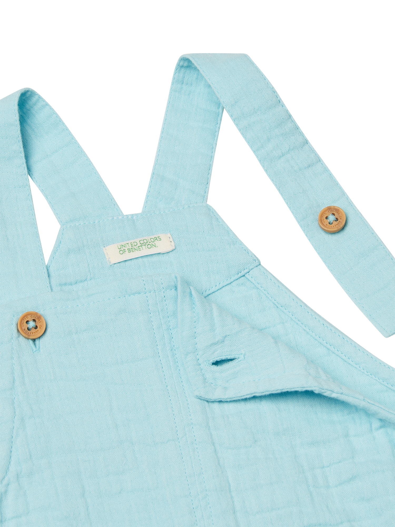 Product image 3 of 3, which shows Benetton Baby Cotton Relaxed Dungarees, Light Blue Powder, 12-18 months