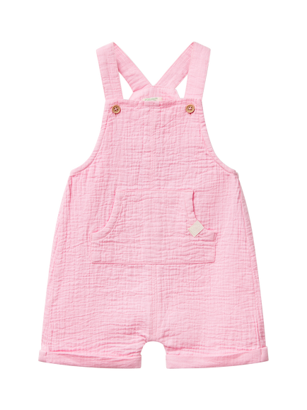 Benetton Baby Cotton Relaxed Dungarees, Pink, Pink