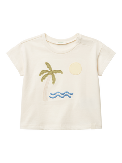 Benetton Baby Cotton Palm Tree Applique T-Shirt, White Cream, White Cream