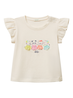 Benetton Baby Cotton Cap Sleeved Tutu Graphic T-Shirt, White Cream
