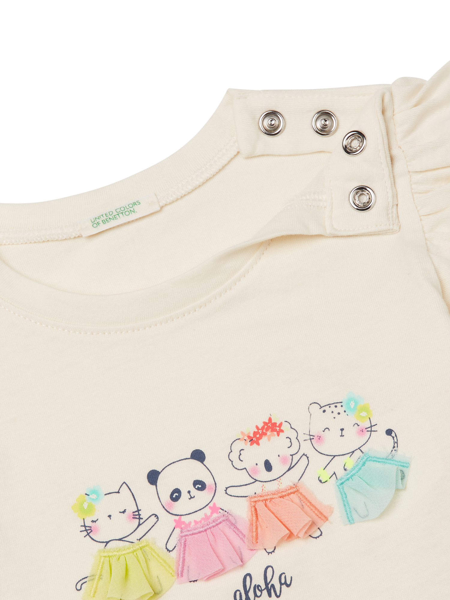 Product image 3 of 3, which shows Benetton Baby Cotton Cap Sleeved Tutu Graphic T-Shirt, White Cream, 1-3 months