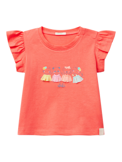 Benetton Baby Cotton Cap Sleeved Tutu Graphic T-Shirt, Coral