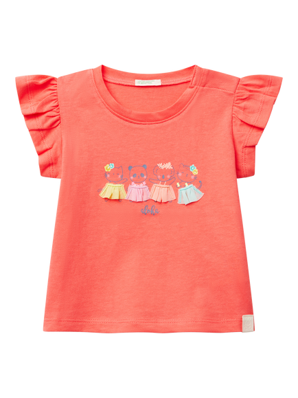 Benetton Baby Cotton Cap Sleeved Tutu Graphic T-Shirt, Coral