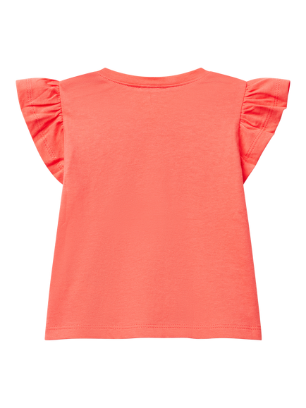 Benetton Baby Cotton Cap Sleeved Tutu Graphic T-Shirt - view 2, Coral