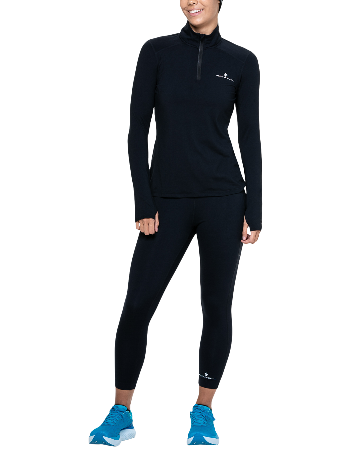 Product image 3 of 3, which shows Ronhill Core Thermal 1/2 Zip Top, Black/Bright White, 8