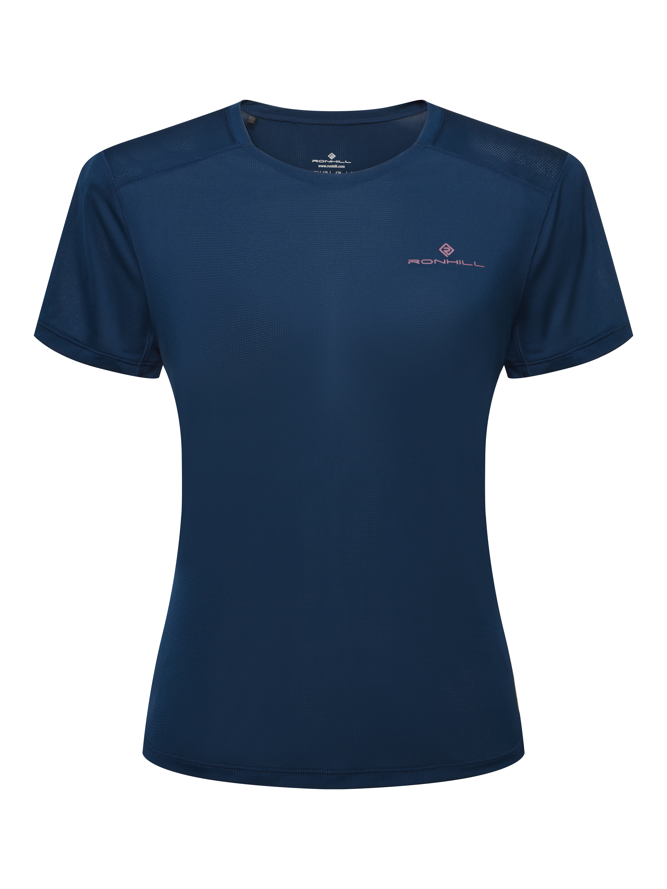 Product image 1 of 2, which shows Ronhill Tech Crew Neck T-Shirt, Dark Navy/ Tulip, 12