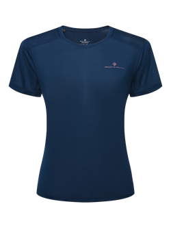 Ronhill Tech Crew Neck T-Shirt, Dark Navy/ Tulip, Dark Navy/ Tulip