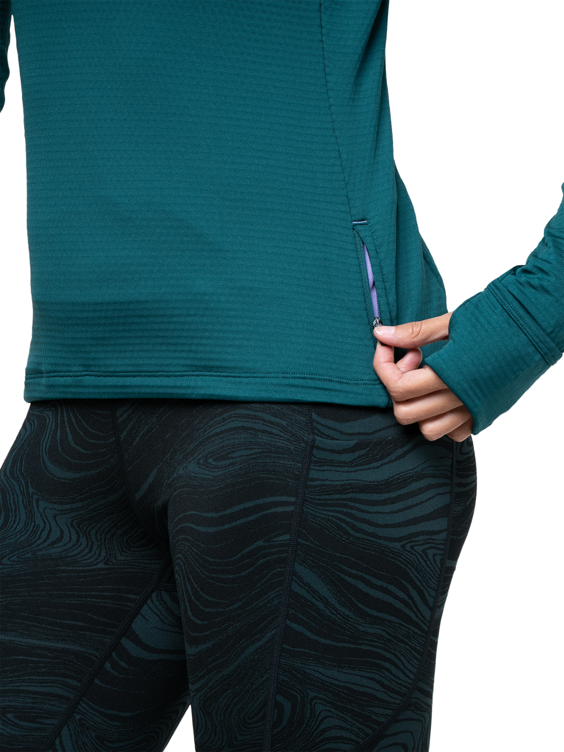 Product image 4 of 5, which shows Ronhill Tech Winter 1/2 Zip Top, Seaweed/Iris, 8