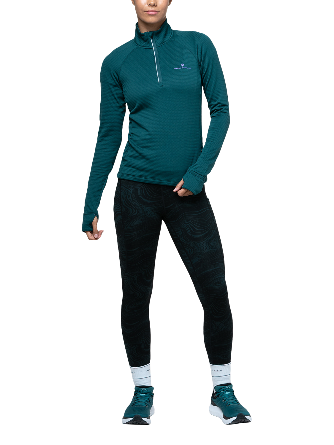 Product image 5 of 5, which shows Ronhill Tech Winter 1/2 Zip Top, Seaweed/Iris, 8