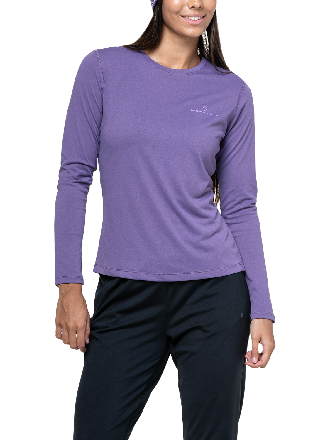 Product image 1 of 4, which shows Ronhill Women's Long Sleeve Running T-Shirt, Dark Iris/Iris, 10