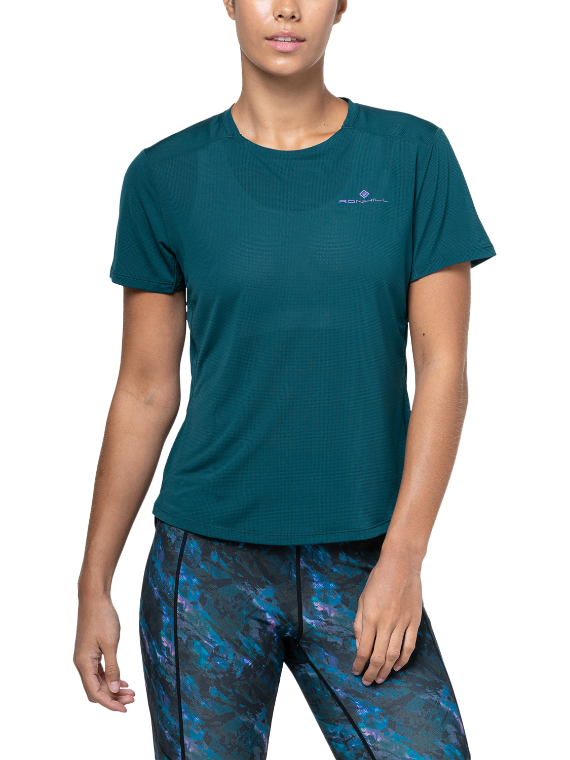 Product image 1 of 5, which shows Ronhill Tech Crew Neck T-Shirt, Seaweed/Iris, 8