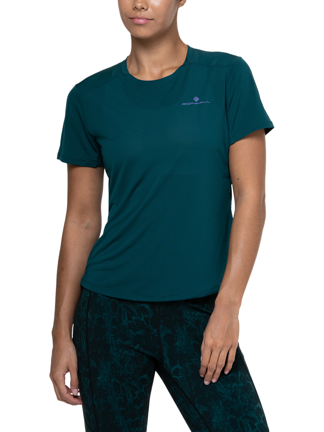 Product image 3 of 5, which shows Ronhill Tech Crew Neck T-Shirt, Seaweed/Iris, 8