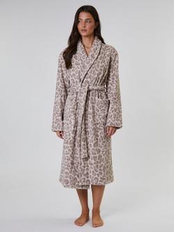 Loungeable Leopard Print Shawl Neck Dressing Gown, Taupe, Taupe