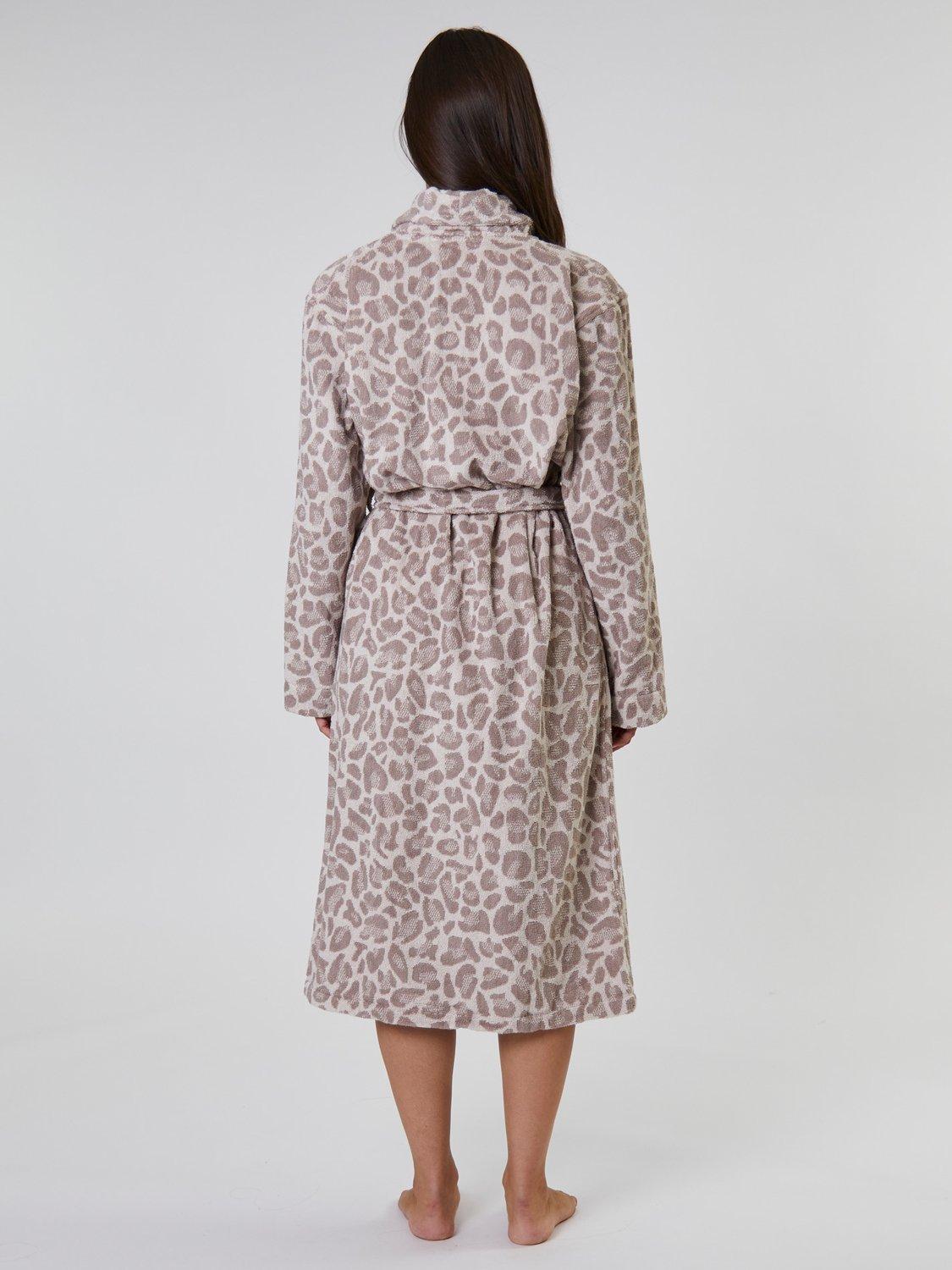 Product image 4 of 5, which shows Loungeable Leopard Print Shawl Neck Dressing Gown, Taupe, L