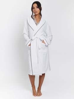 Loungeable Contrast Trim Towelling Robe, White, White
