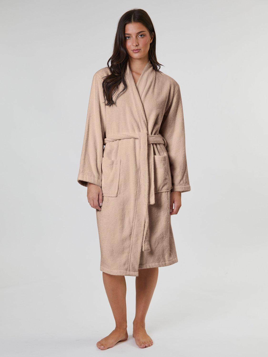 Product image 1 of 4, which shows Loungeable Classic Towelling Dressing Gown, Taupe, L