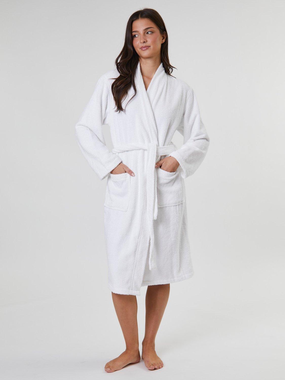 Product image 1 of 4, which shows Loungeable Classic Towelling Dressing Gown, White, S