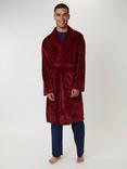 Loungeable Waffle Cut Fleece Shawl Collar Dressing Gown, Burgundy