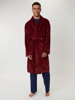 Loungeable Waffle Cut Fleece Shawl Collar Dressing Gown, Burgundy