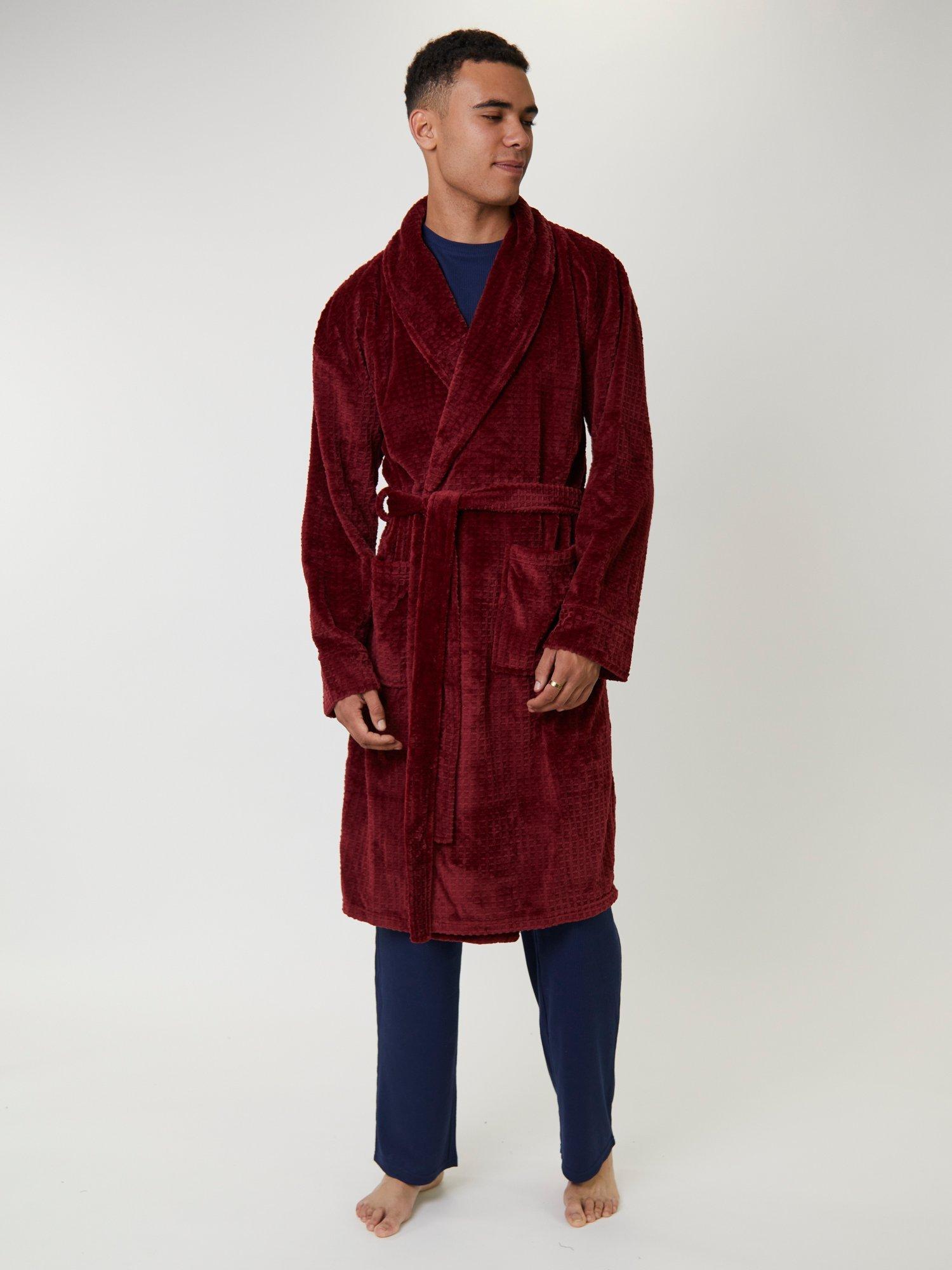 Product image 4 of 5, which shows Loungeable Waffle Cut Fleece Shawl Collar Dressing Gown, Burgundy, L