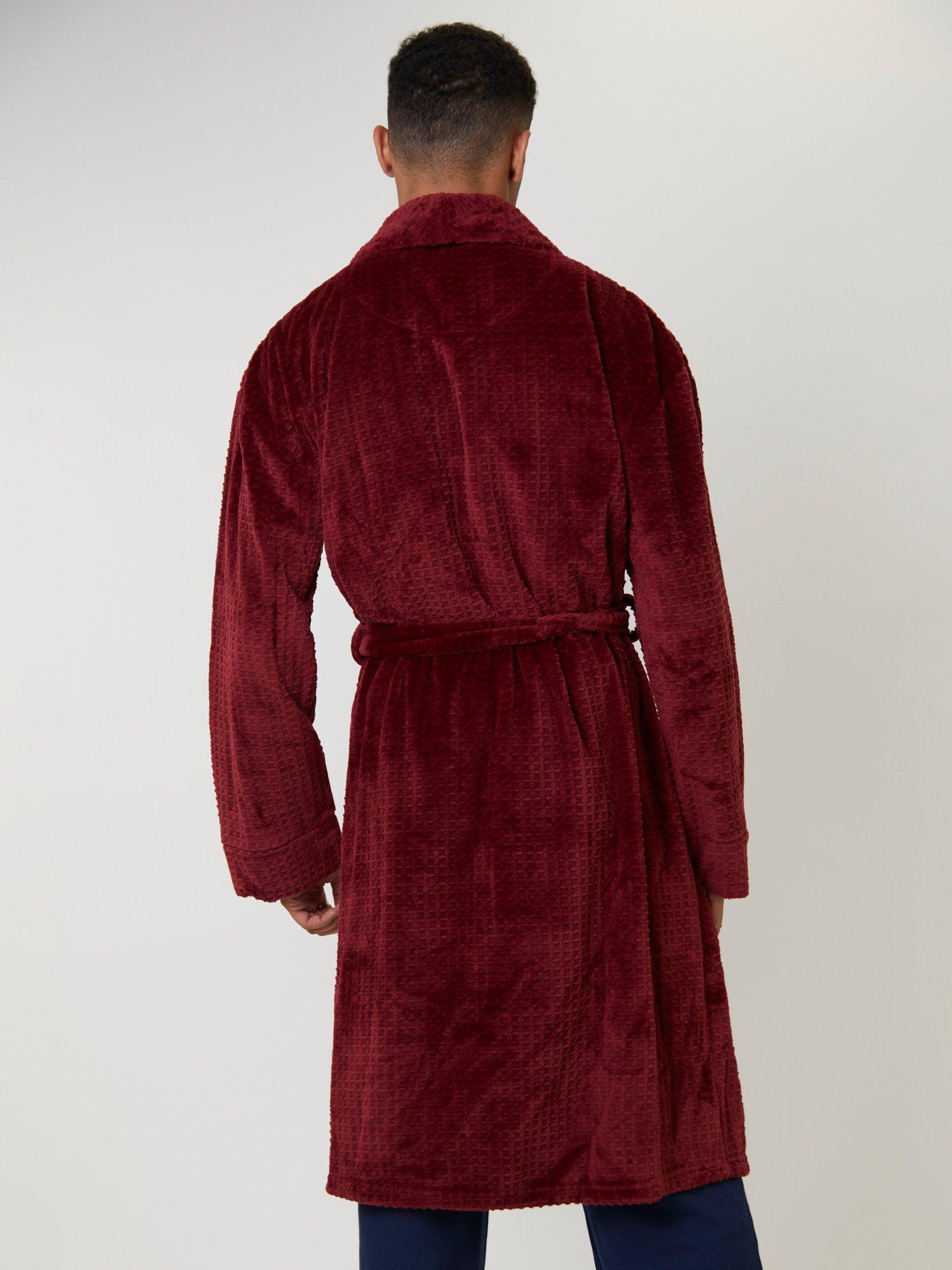 Product image 5 of 5, which shows Loungeable Waffle Cut Fleece Shawl Collar Dressing Gown, Burgundy, L