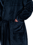 Loungeable Waffle Cut Fleece Shawl Collar Dressing Gown, Navy