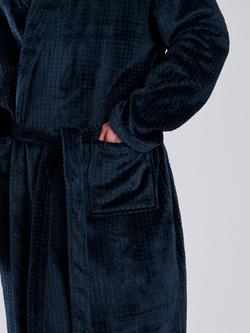 Loungeable Waffle Cut Fleece Shawl Collar Dressing Gown - view 2, Navy