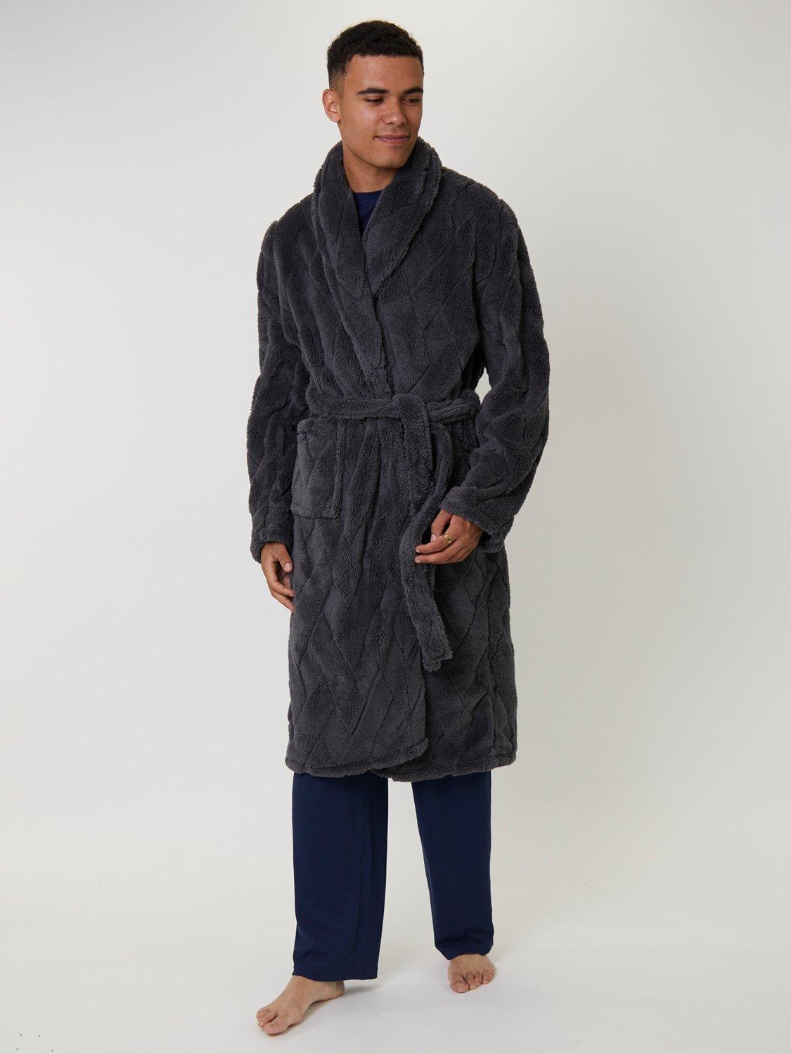 Product image 3 of 4, which shows Loungeable Diamond Cut Shawl Dressing Gown, Grey, L