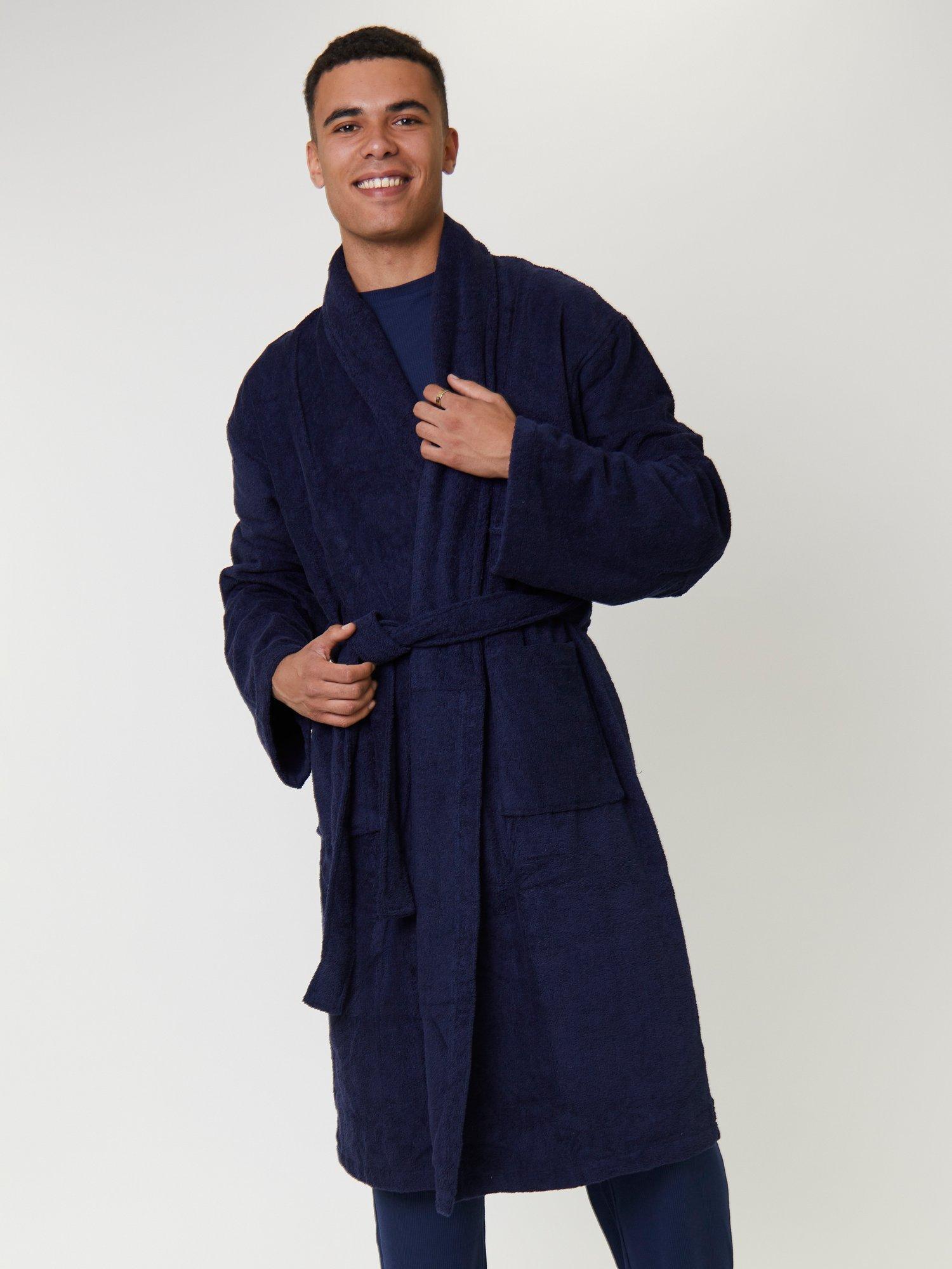 Product image 1 of 4, which shows Loungeable Classic Towelling Dressing Gown, Navy, S
