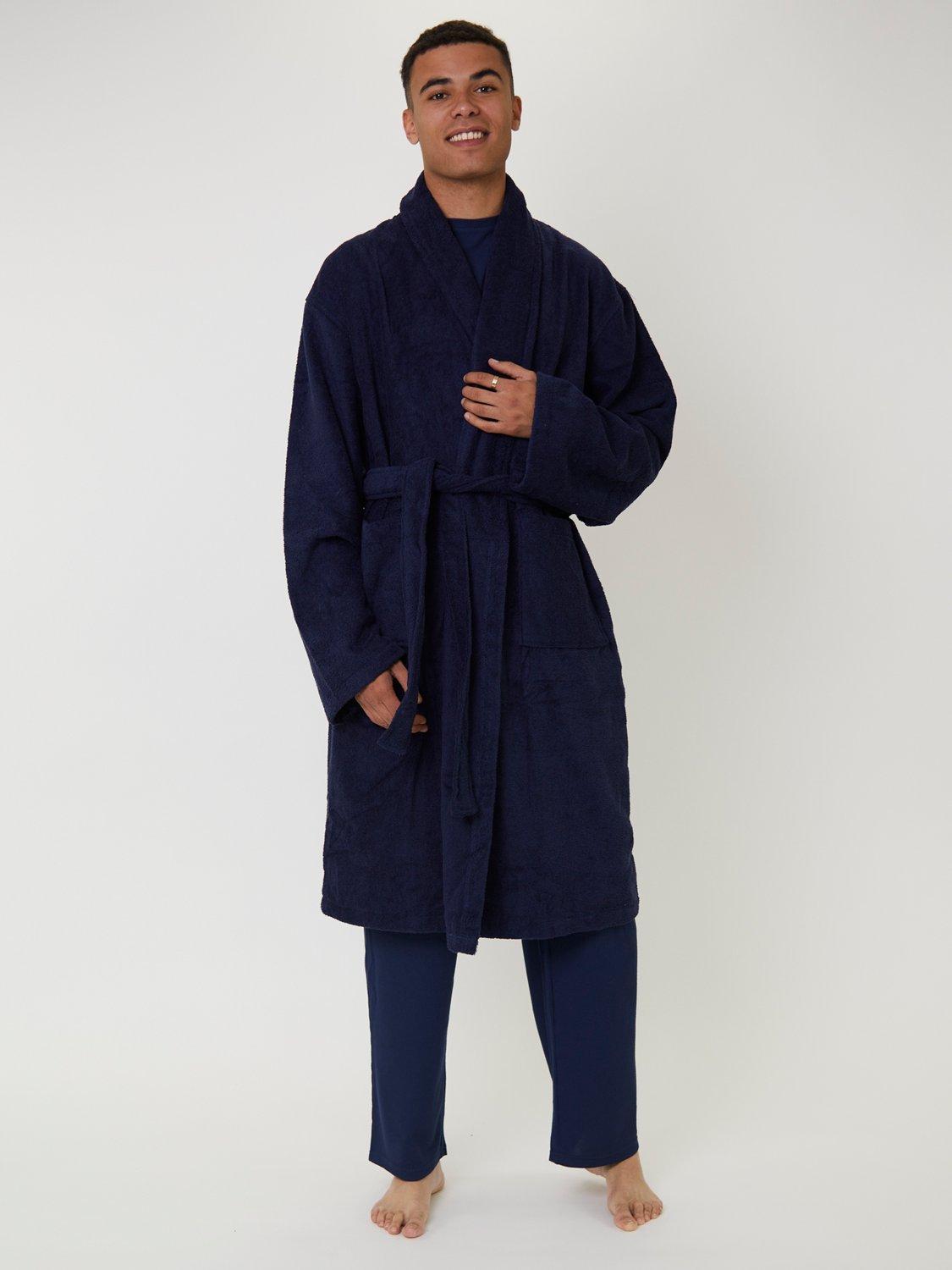 Product image 3 of 4, which shows Loungeable Classic Towelling Dressing Gown, Navy, S