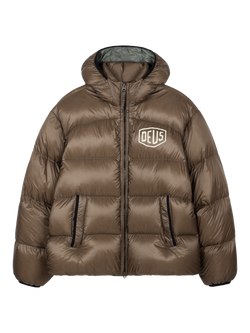 Deus ex Machina Shield Hooded Zip Front Puffer Jacket, Brown, Brown
