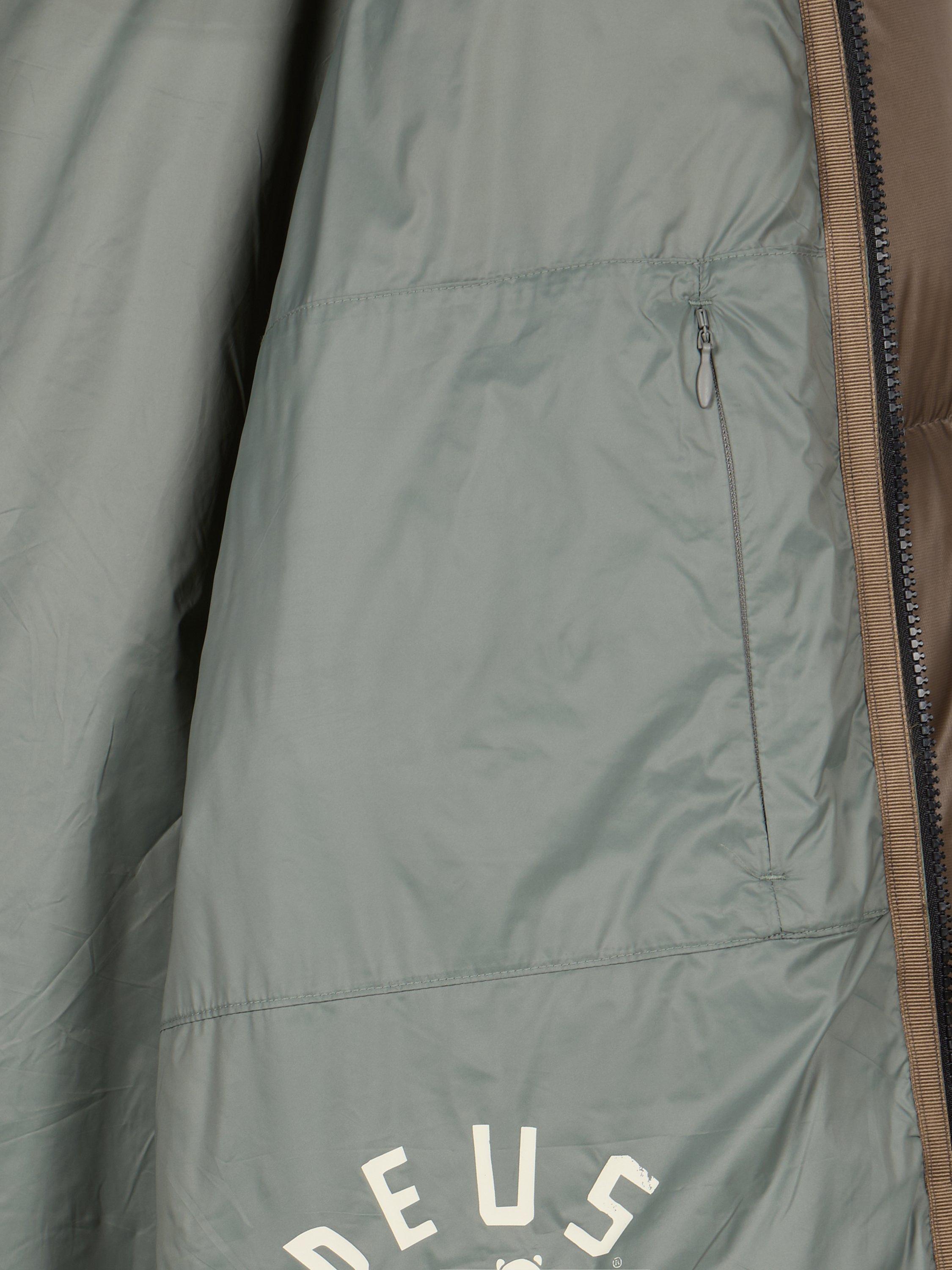 Product image 4 of 7, which shows Deus ex Machina Shield Hooded Zip Front Puffer Jacket, Brown, XL