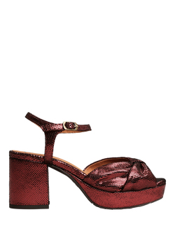 Esska Chilli Metallic Leather Bow Block Heel Sandals, Brick Metallic, Brick Metallic