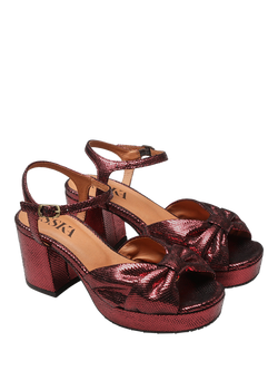 Esska Chilli Metallic Leather Bow Block Heel Sandals, Brick Metallic - view 2, Brick Metallic