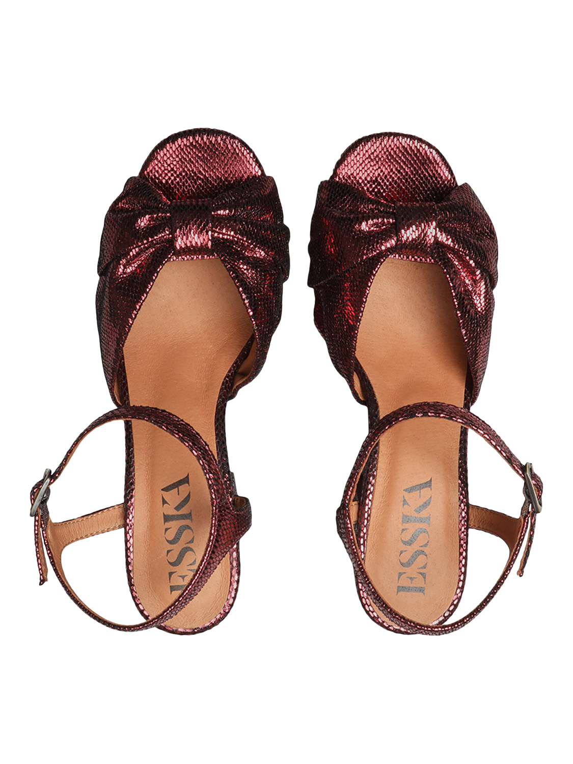 Product image 6 of 6, which shows Esska Chilli Metallic Leather Bow Block Heel Sandals, Brick Metallic, EU37