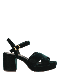 Esska Clara Velvet Cross Strap Block Heel Sandals, Green, Green