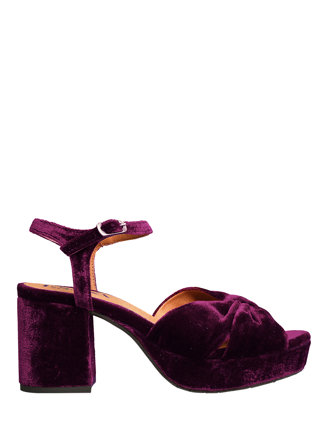 Product image 1 of 5, which shows Esska Chilli Velvet Bow Block Heel Sandals, Purple, EU37