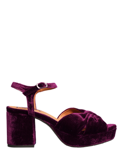 Esska Chilli Velvet Bow Block Heel Sandals, Purple, Purple