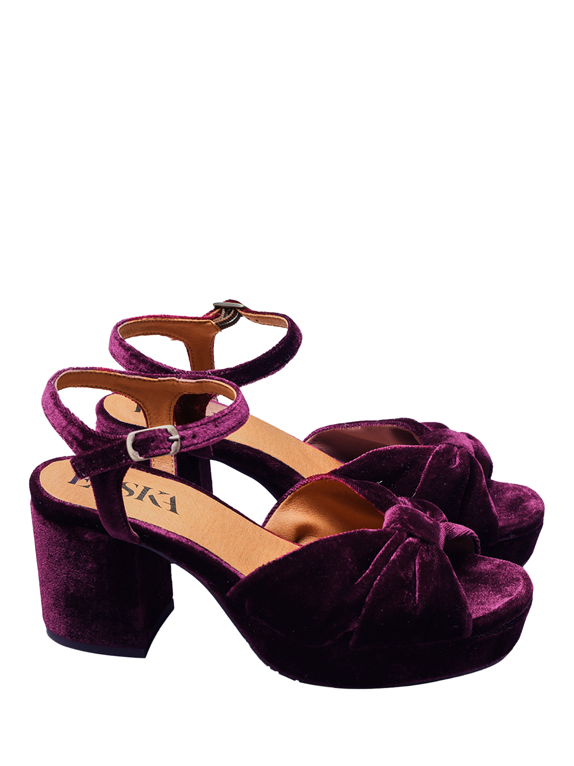 Product image 2 of 5, which shows Esska Chilli Velvet Bow Block Heel Sandals, Purple, EU37