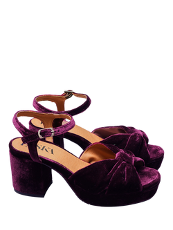 Esska Chilli Velvet Bow Block Heel Sandals, Purple - view 2, Purple