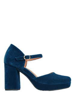 Esska Viv Velvet Block Heel Mary Janes, Blue Velvet, Blue Velvet
