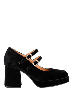 Esska Sienna Velvet Block Heel Mary Janes, Black, Black