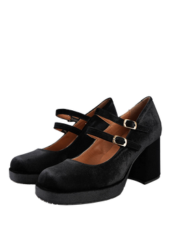Esska Sienna Velvet Block Heel Mary Janes, Black - view 2, Black