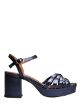 Esska Casey Metallic Leather Block Heel Sandals, Navy