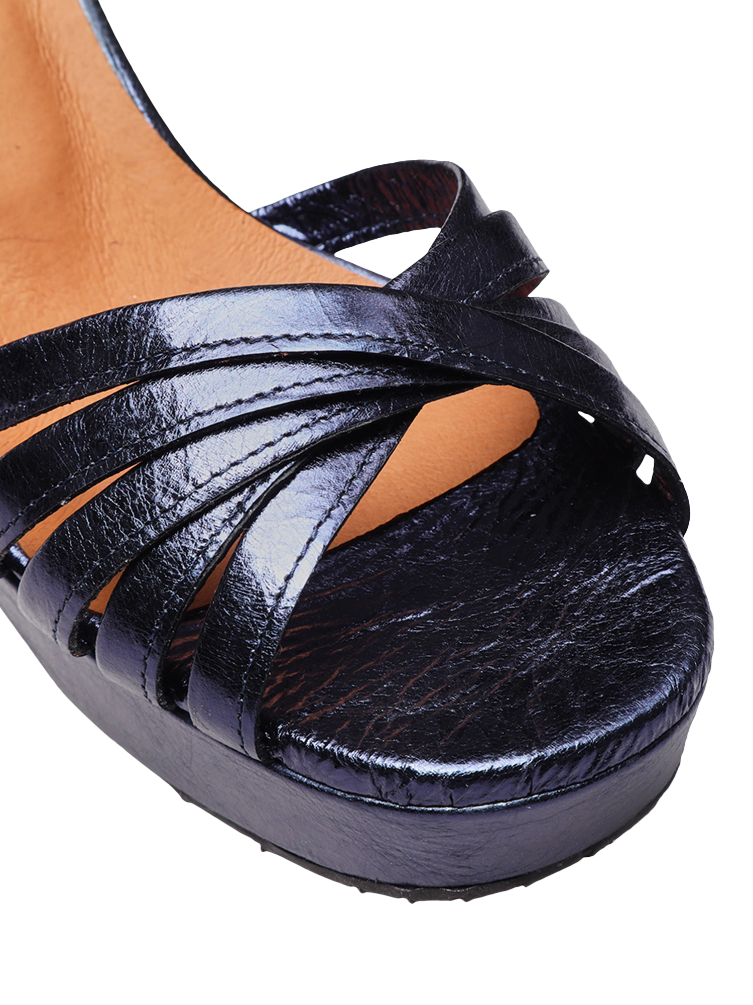 Product image 4 of 6, which shows Esska Casey Metallic Leather Block Heel Sandals, Navy, EU38