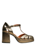 Esska Chaza Metallic Leather Block Heel Sandals, Gold