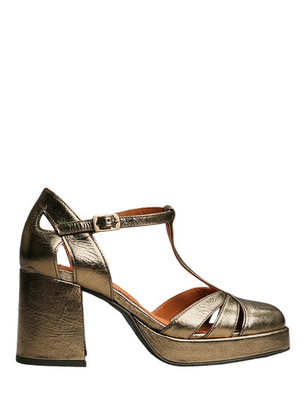 Esska Chaza Metallic Leather Block Heel Sandals, Gold, Gold