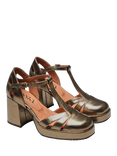 Esska Chaza Metallic Leather Block Heel Sandals, Gold