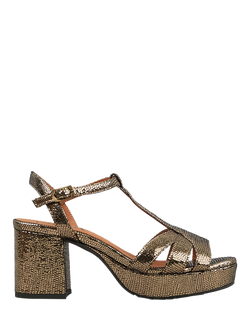 Esska Charlie Metallic Leather T-Bar Sandals, Gold, Gold