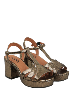 Esska Charlie Metallic Leather T-Bar Sandals, Gold - view 2, Gold